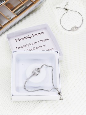 "Friendship Forever" Adjustable Oval Rhinestone Stretch Bracelet with Gift Box